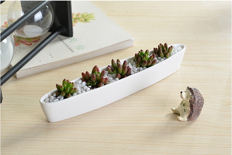 Mini barco de oliva cerâmico personalizado em forma de vaso branco