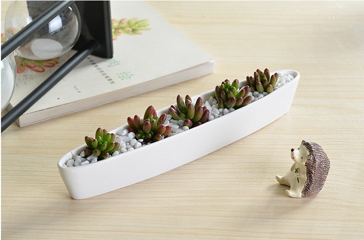 Mini barco de oliva cerâmico personalizado em forma de vaso branco