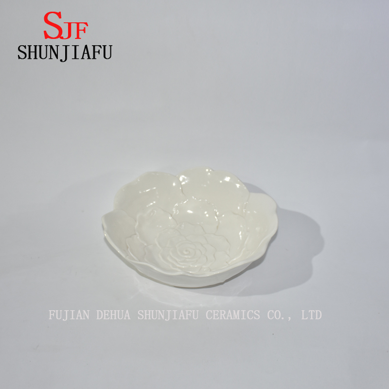 Prato branco cerâmico em forma de lótus para utensílios de cozinha / louça