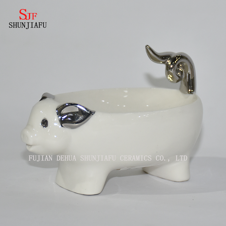 Forma animal do cão / porco, suporte cerâmico da caixa do sabão do banheiro home