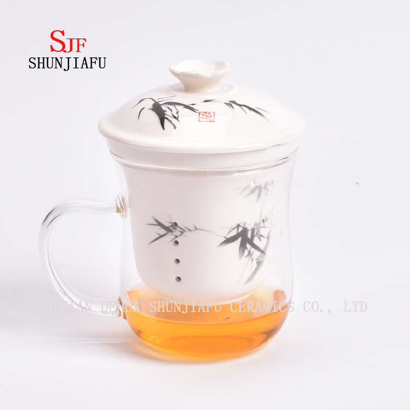 Copo transparente criativo de vidro e infusor de chá de caneca de cerâmica