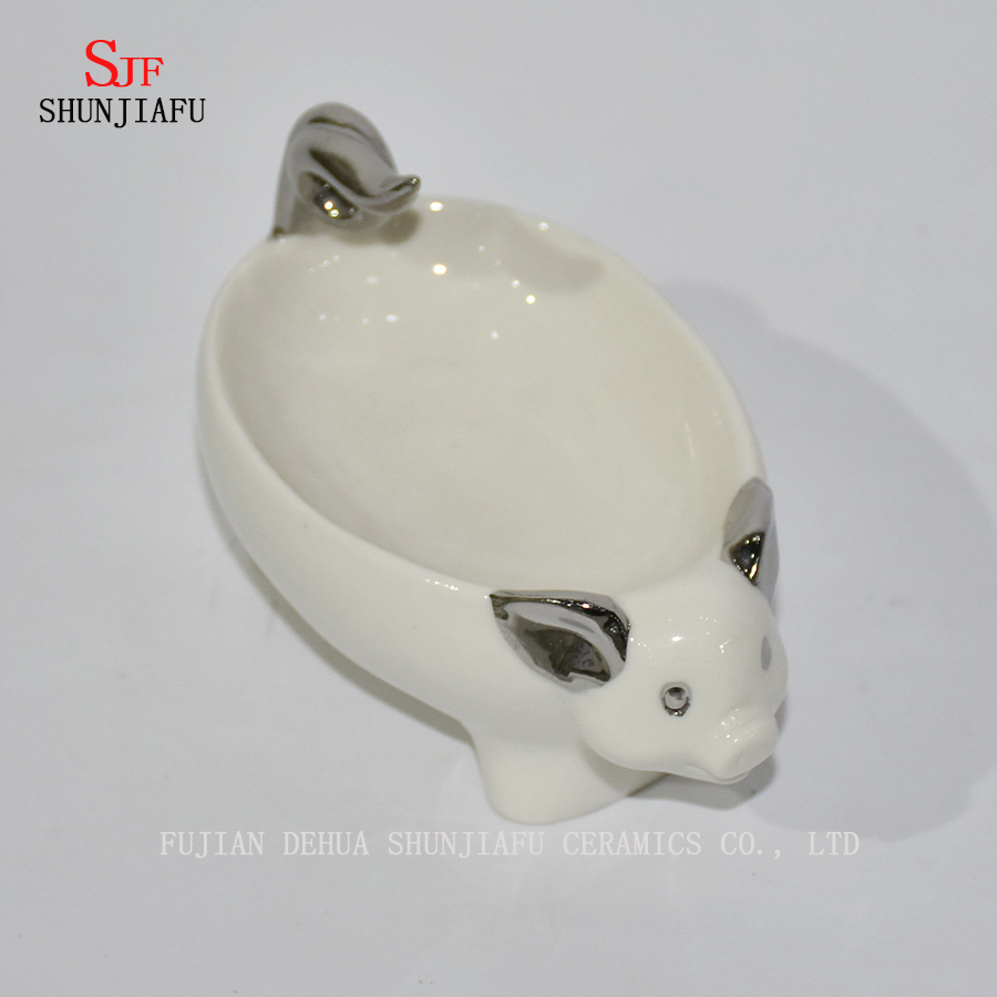 Forma animal do cão / porco, suporte cerâmico da caixa do sabão do banheiro home