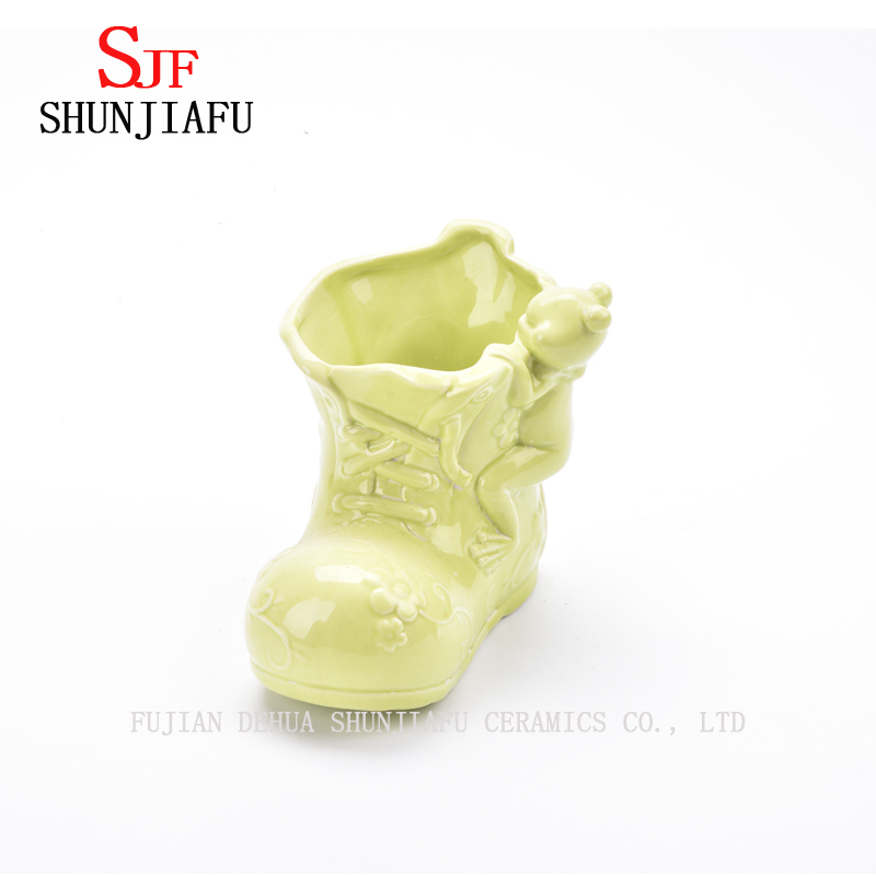 Sapatos de vaso de cerâmica criativa com sapo para decoração de sala de estar