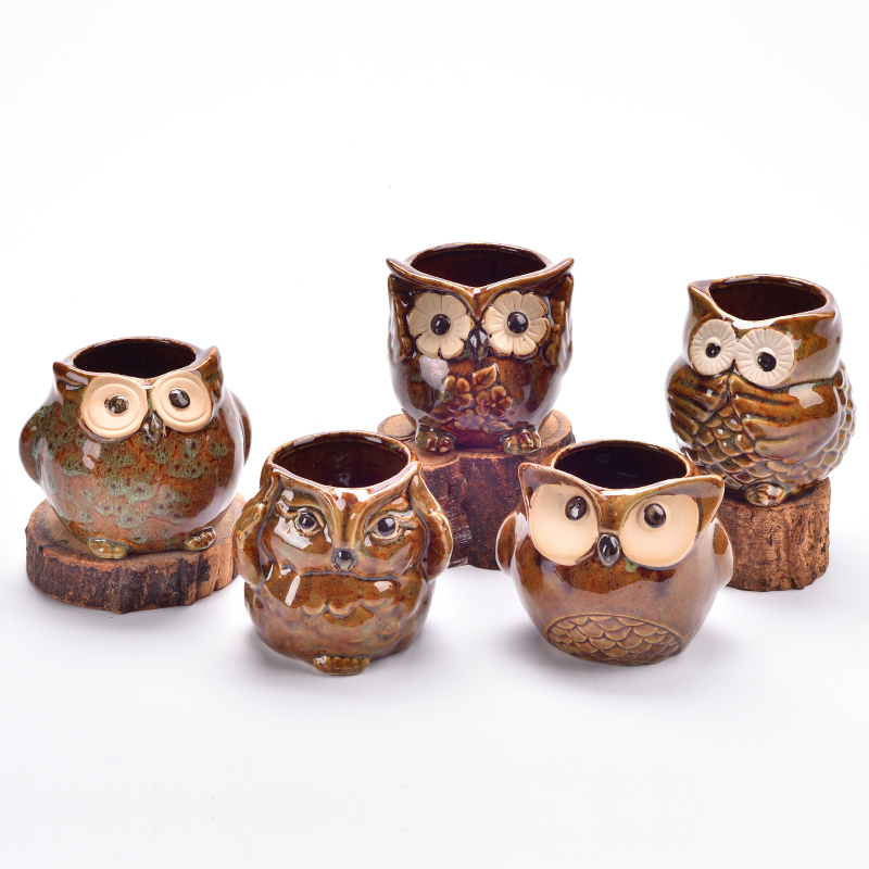 5 Design De Cerâmica Dos Desenhos Animados De Cerâmica Coruja Porcelana Animal Vaso De Flores / C