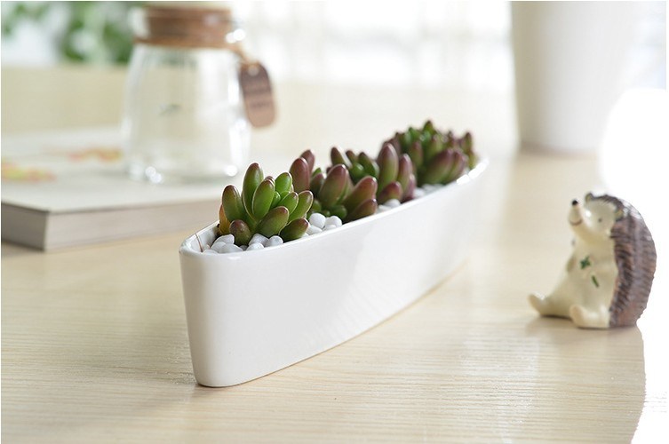 Mini barco de oliva cerâmico personalizado em forma de vaso branco