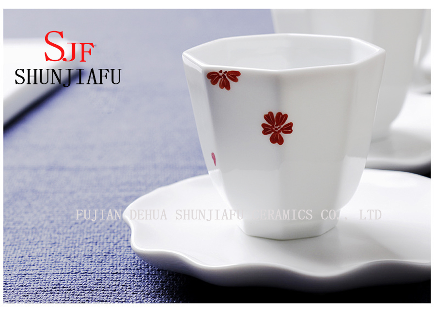 Copo de chá vital da porcelana branca brilhante do nível superior, copo do octógono cerâmico