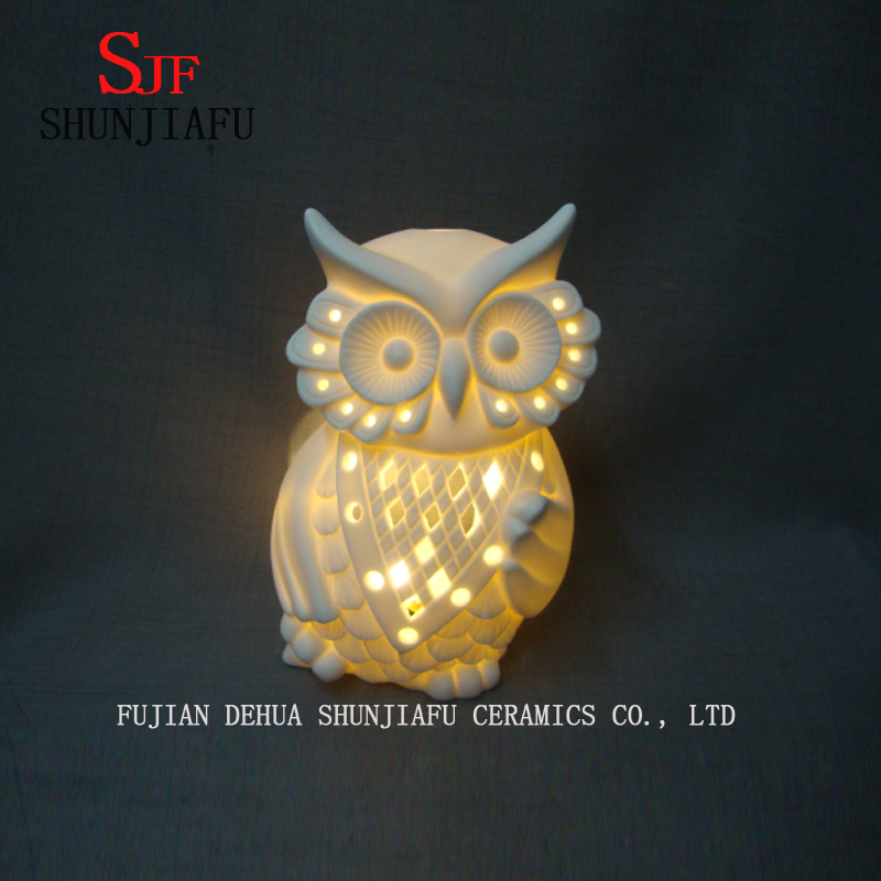Coruja Night Light com bateria LED Mobiliário para decoração de cerâmica.