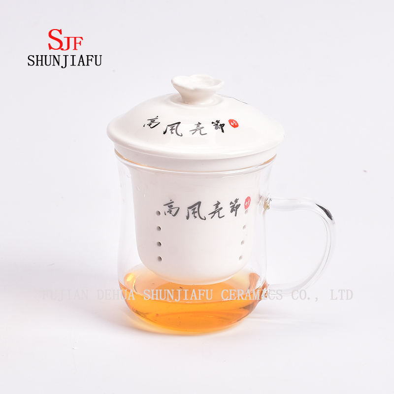 Copo transparente criativo de vidro e infusor de chá de caneca de cerâmica