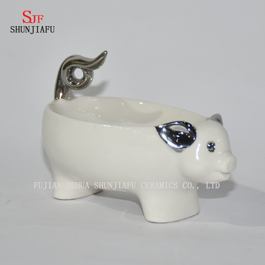 Forma animal do cão / porco, suporte cerâmico da caixa do sabão do banheiro home