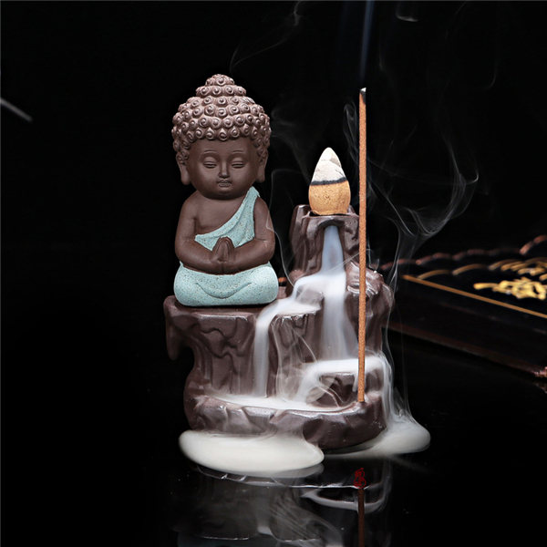 green Small statue  Buddha  Ceramic incense burner backflow 4