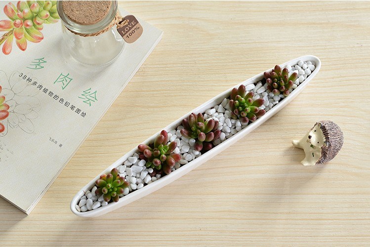Mini barco de oliva cerâmico personalizado em forma de vaso branco