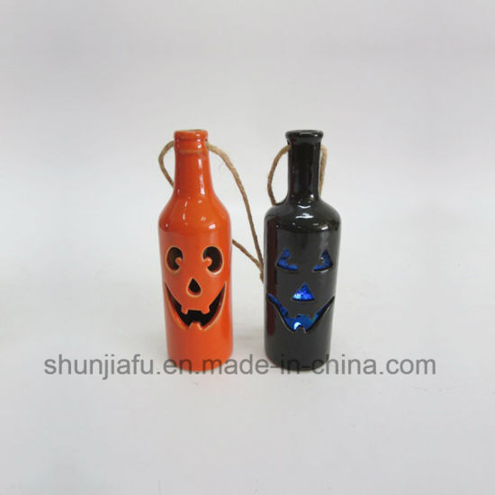 Decorações de Halloween de cerâmica de forma de garrafa de venda quente com função LED