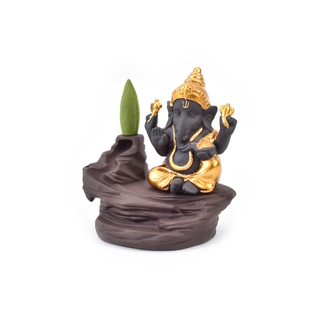 Queimador de incenso Ganesha dourado de cerâmica