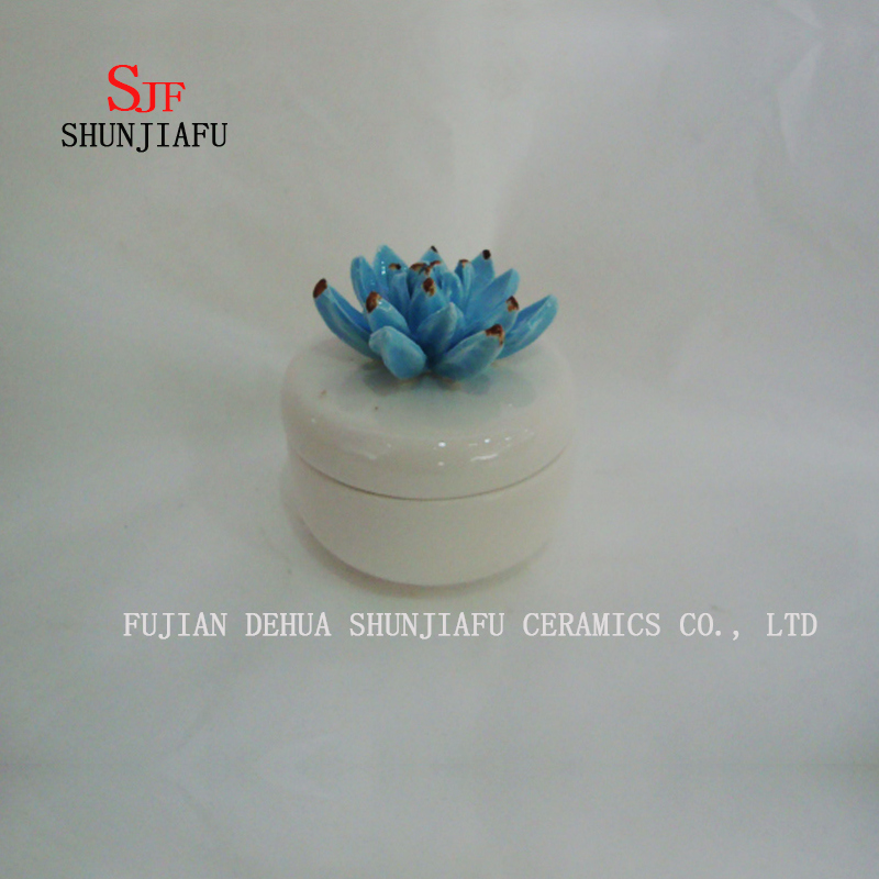 Caixa de j&oacute;ia azul redonda nova Handmade da flor