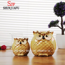 2 pçs / set coruja pequena decoração de artesanato em cerâmica