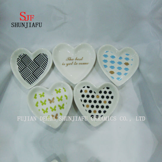 Pratos de tempero cerâmico Pratos de aperitivo, Pires de porcelana Tigela Louça (formato de coração)