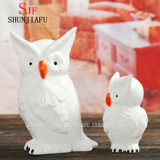 Boca cerâmica e vermelho branco coruja bonito e adorável para decoração de sala de estar