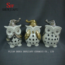 Suporte de vela de Natal de coruja bonito LED personalizado de cerâmica