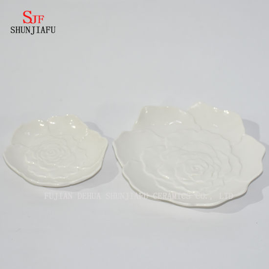 Formas de flores Prato de Serviço de Louça de Porcelana Branca Prato de Molho Pintado para Aperitivos, Sobremesa, Salada, Lanche, Sushi, Frutas, Pão / 3 Peças / Conjunto