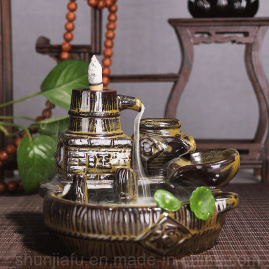 Ornamento de cerâmica para casa de queimador de incenso de Lotus Censer