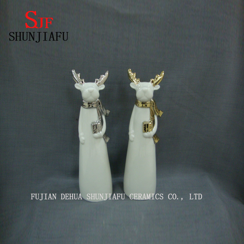 Alces de cer&acirc;mica para presente de Natal (ouro e prata)