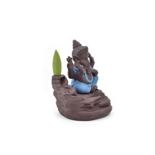 Decoração criativa para casa O azul Ganesha de cerâmica / Estátua de Ganesha de cerâmica Incensário Queimador de incenso - azul