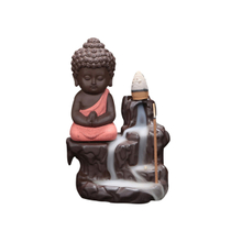 Incensos de cerâmica Queimador de incenso Torre de refluxo Cones Sticks Holder Porcelana de cerâmica Buddha Monk Ash Catcher- Blue