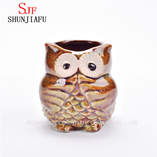 Vaso de flores de cerâmica coruja plantador