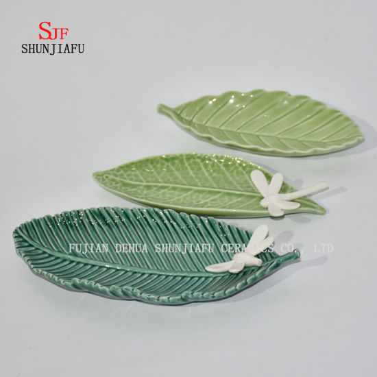 Pratos de tempero cerâmico Pratos de aperitivo, Pires de porcelana multicoloridos Tigela Louça (formato de folha)