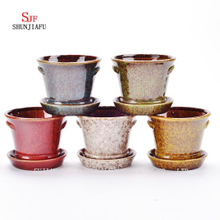 Conjunto de plantador de esmalte de fluxo cerâmico de esmalte cerâmico plantador de vaso suculento