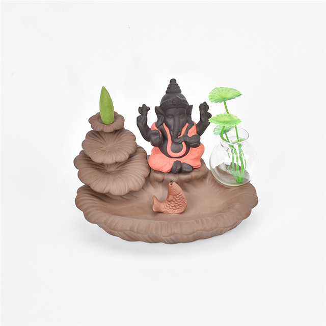 Titulares da vara vermelho Ganesha Refluxo Queimador de Incenso Elefante Deus Emblema Auspicioso e vaso de vidro Sucesso Cone de cerâmica Incensário Decoração da sua casa