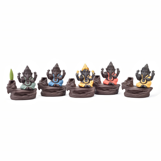 Decoração criativa para casa O azul Ganesha de cerâmica / Estátua de Ganesha de cerâmica Incensário Queimador de incenso - azul