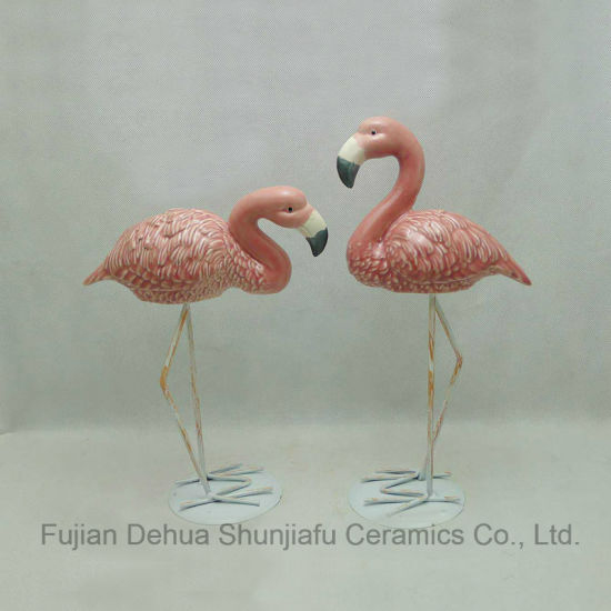 Estatueta de cerâmica Flamingo em pé para decoração