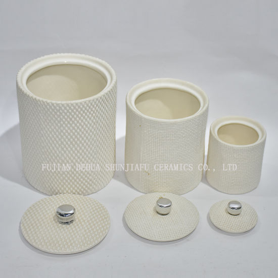 Jarra de cerâmica redonda com tampas apertadas para cozinha