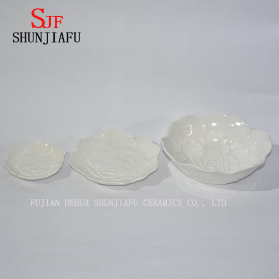 Prato Branco Cerâmico em Forma de Lótus para Kichenware / Louça