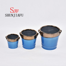 Vaso de Cerâmica Vidrado de Cor Azul Conjunto de 3 Peças