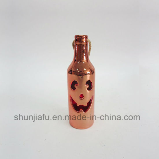 Decorações de Halloween de cerâmica de forma de garrafa de venda quente com função LED