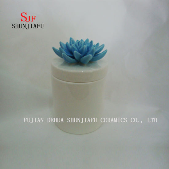 Caixa de jóia azul redonda nova Handmade da flor