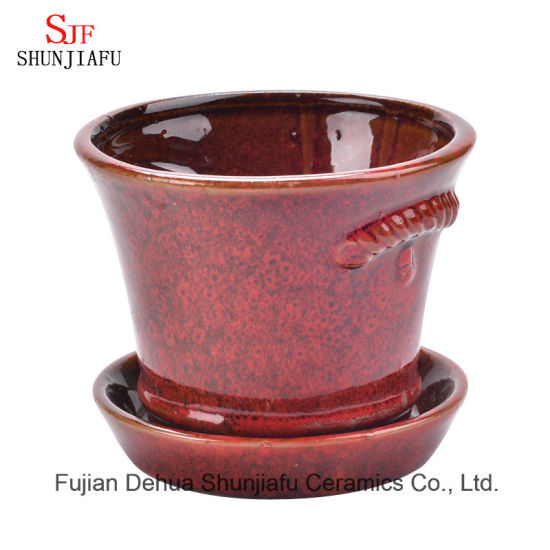 Conjunto de plantador de esmalte de fluxo cerâmico de esmalte cerâmico plantador de vaso suculento