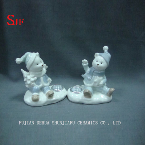 Ornamento de castiçal de urso de cerâmica / decorações criativas para casa e Natal