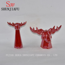 Cabeça de antílope de cerâmica para decoração de casa pérola vitrificada vermelho