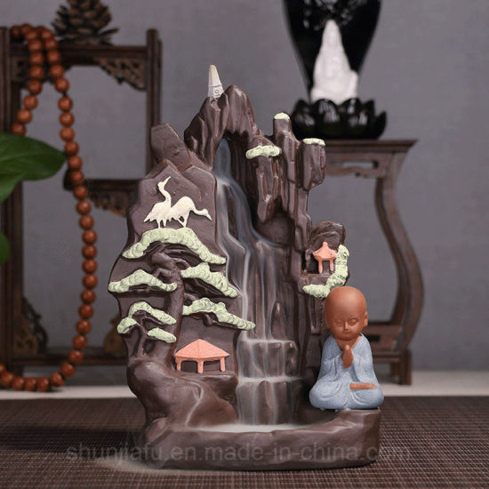 Jardim ornamental e pouco monge Creative Mountain Smoke Backflow Incense Burner