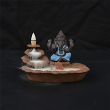 Titulares da vara azul Ganesha Backflow Queimador de Incenso Elefante Deus Emblema Auspicioso e vaso de vidro Sucesso Cone de cerâmica Incensário Decoração da sua casa