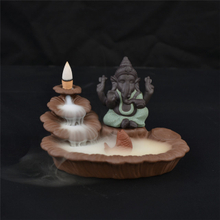 Suportes da vara verde Ganesha Backflow Queimador de Incenso Elefante Deus Emblema Auspicioso e vaso de vidro Sucesso Cone de cerâmica Incensário Decoração da sua casa