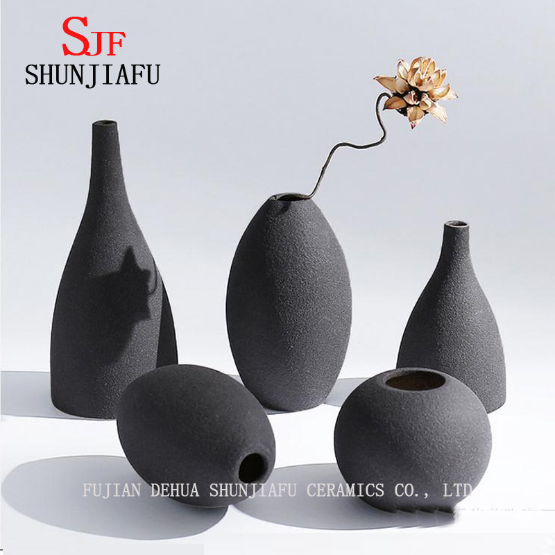 Vaso de cer&acirc;mica azul e preto fosco moderno de estilo europeu