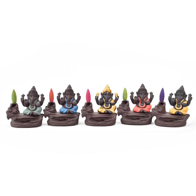 Queimador de incenso Ganesha dourado de cerâmica