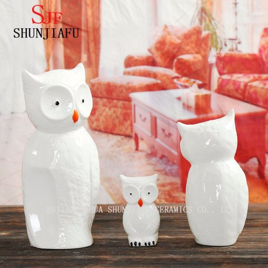3 Pçs / set Criativo Branco Coruja De Cerâmica Decoração Para Casa Ornamentos