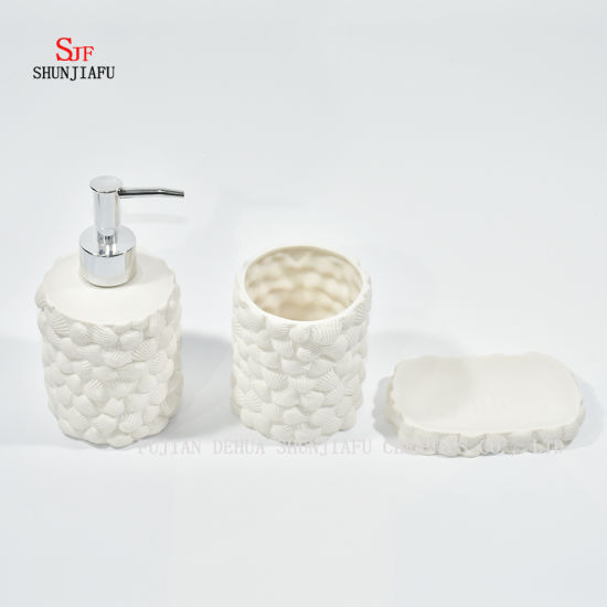 Conjunto de acessórios de banheiro de cerâmica branca de 3 peças /, copo, saboneteira e dispensa