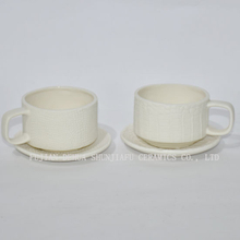 Canecas de café cerâmicas de Shunjiafu com pires, branco