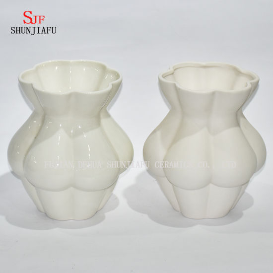5 Design / Criativo Branco Cerâmica Cerâmica Arte Nu Nu Corpo Feminino Flor Estátua Ornamento Vaso / Vaso de Flores